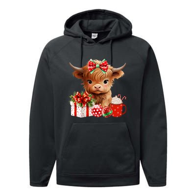 Cute Baby Highland Cow Merry Christmas Farmer Cow Xmas Performance Fleece Hoodie