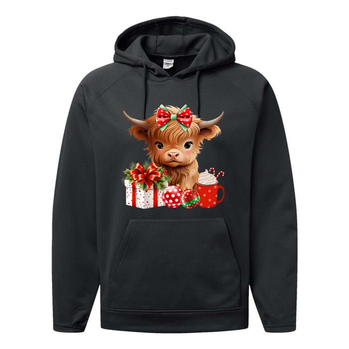 Cute Baby Highland Cow Merry Christmas Farmer Cow Xmas Performance Fleece Hoodie