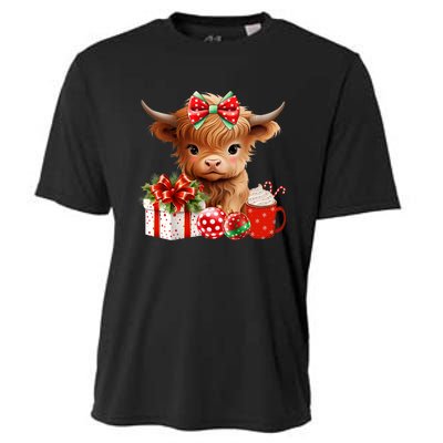 Cute Baby Highland Cow Merry Christmas Farmer Cow Xmas Cooling Performance Crew T-Shirt