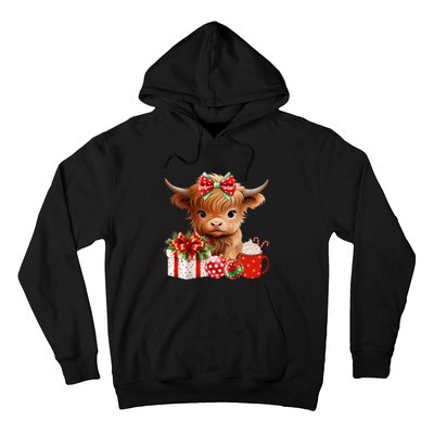 Cute Baby Highland Cow Merry Christmas Farmer Cow Xmas Hoodie