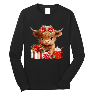 Cute Baby Highland Cow Merry Christmas Farmer Cow Xmas Long Sleeve Shirt