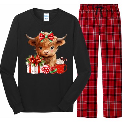 Cute Baby Highland Cow Merry Christmas Farmer Cow Xmas Long Sleeve Pajama Set