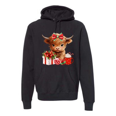 Cute Baby Highland Cow Merry Christmas Farmer Cow Xmas Premium Hoodie