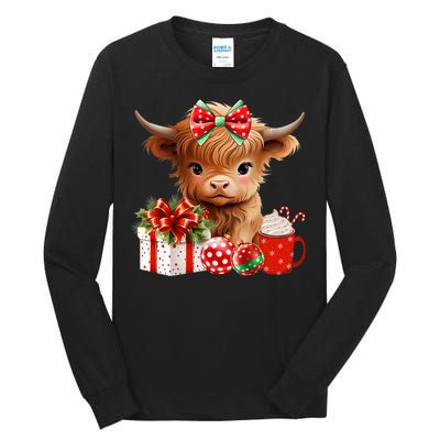 Cute Baby Highland Cow Merry Christmas Farmer Cow Xmas Tall Long Sleeve T-Shirt