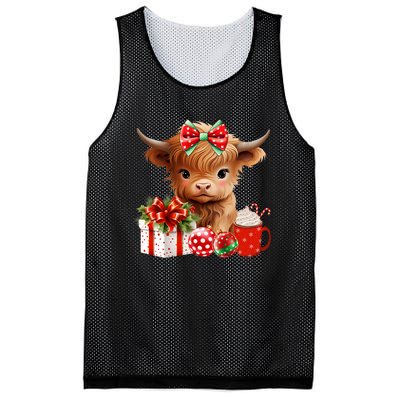 Cute Baby Highland Cow Merry Christmas Farmer Cow Xmas Mesh Reversible Basketball Jersey Tank