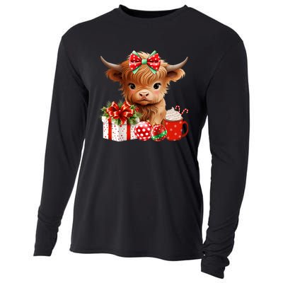 Cute Baby Highland Cow Merry Christmas Farmer Cow Xmas Cooling Performance Long Sleeve Crew