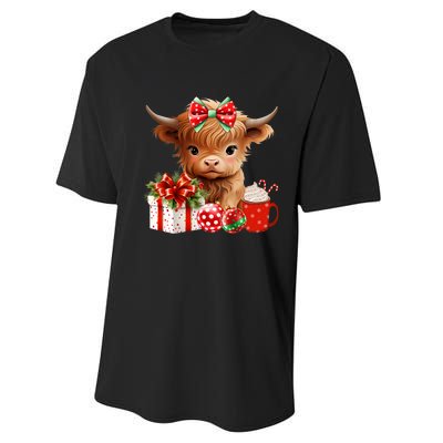 Cute Baby Highland Cow Merry Christmas Farmer Cow Xmas Performance Sprint T-Shirt