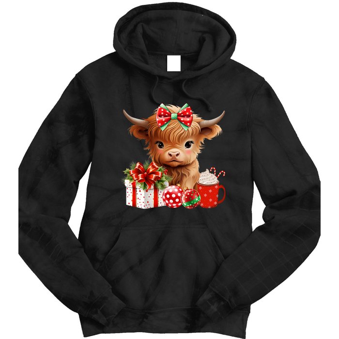 Cute Baby Highland Cow Merry Christmas Farmer Cow Xmas Tie Dye Hoodie