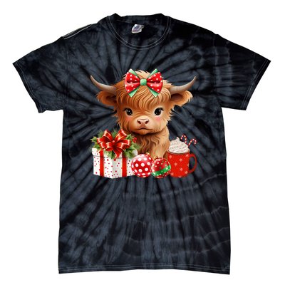 Cute Baby Highland Cow Merry Christmas Farmer Cow Xmas Tie-Dye T-Shirt