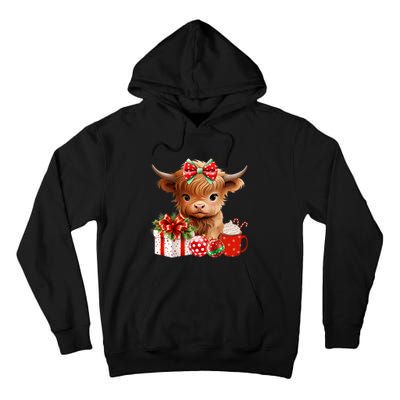 Cute Baby Highland Cow Merry Christmas Farmer Cow Xmas Tall Hoodie