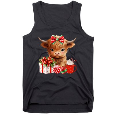 Cute Baby Highland Cow Merry Christmas Farmer Cow Xmas Tank Top