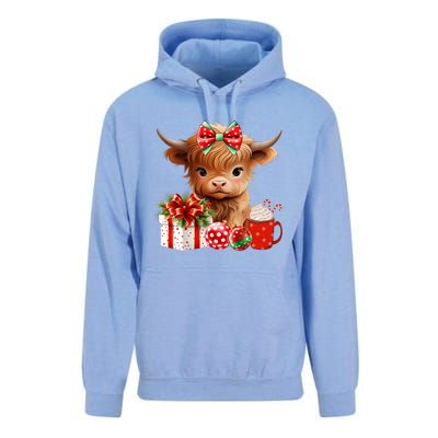 Cute Baby Highland Cow Merry Christmas Farmer Cow Xmas Unisex Surf Hoodie