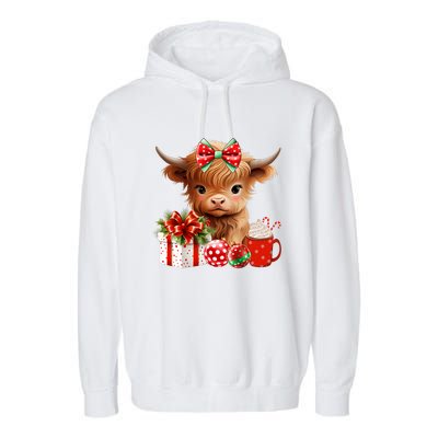 Cute Baby Highland Cow Merry Christmas Farmer Cow Xmas Garment-Dyed Fleece Hoodie