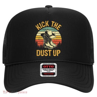 Cowboy Boots Hat Kick The Dust Up Western Country Music High Crown Mesh Back Trucker Hat