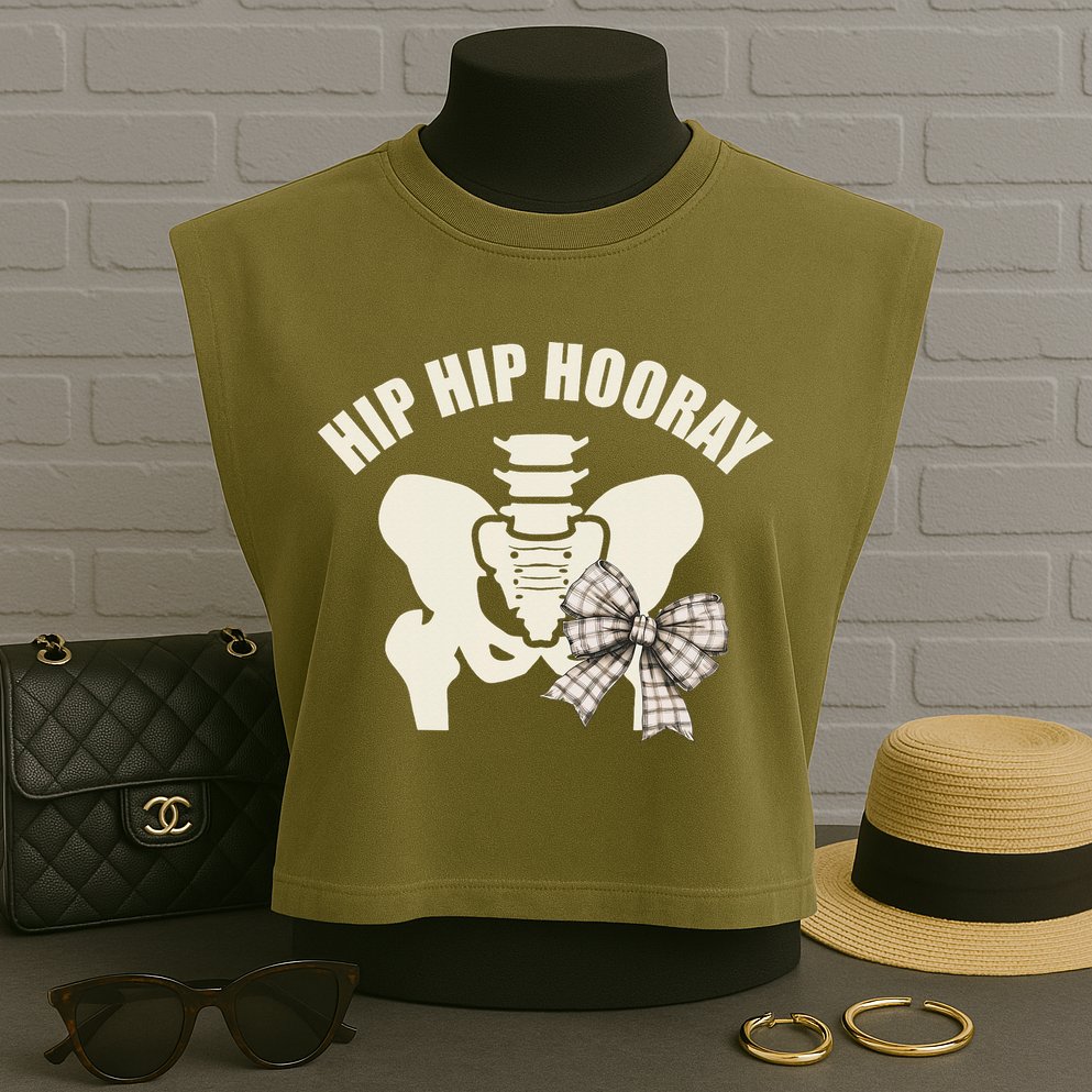 Coquette Bow Hip Hip Hooray Hip Replacement Physical Garment-Dyed Women's Muscle Tee