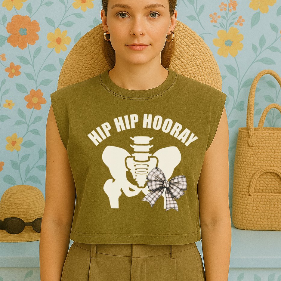 Coquette Bow Hip Hip Hooray Hip Replacement Physical Garment-Dyed Women's Muscle Tee