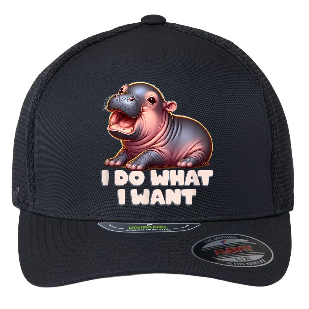 Cute Baby Hippo Moo Deng I Do What I Want Flexfit Unipanel Trucker Cap