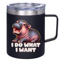 Cute Baby Hippo Moo Deng I Do What I Want 12oz Stainless Steel Coffee Mug