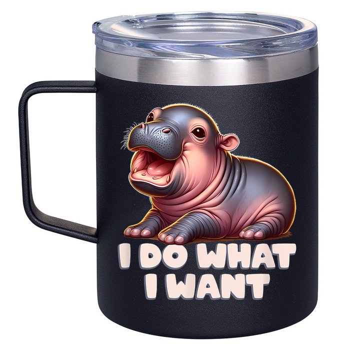Cute Baby Hippo Moo Deng I Do What I Want 12oz Stainless Steel Coffee Mug