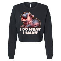 Cute Baby Hippo Moo Deng I Do What I Want Cropped Pullover Crew