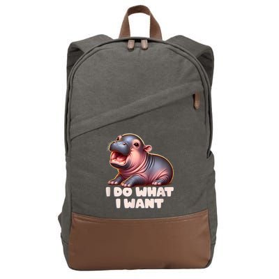 Cute Baby Hippo Moo Deng I Do What I Want Cotton Canvas Backpack