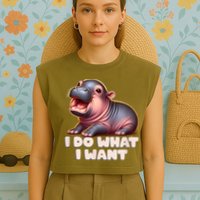 Cute Baby Hippo Moo Deng I Do What I Want Garment-Dyed Women's Muscle Tee