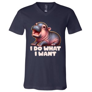 Cute Baby Hippo Moo Deng I Do What I Want V-Neck T-Shirt