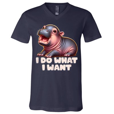 Cute Baby Hippo Moo Deng I Do What I Want V-Neck T-Shirt