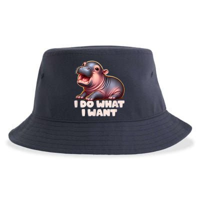 Cute Baby Hippo Moo Deng I Do What I Want Sustainable Bucket Hat
