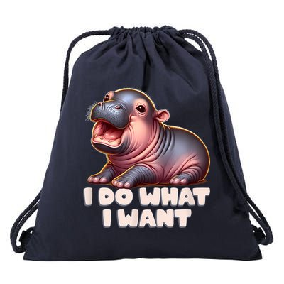 Cute Baby Hippo Moo Deng I Do What I Want Drawstring Bag