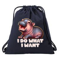 Cute Baby Hippo Moo Deng I Do What I Want Drawstring Bag