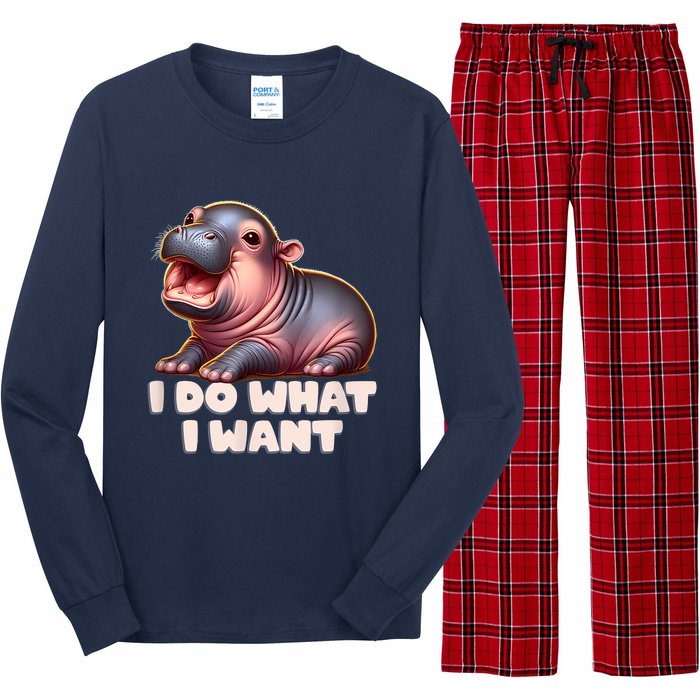 Cute Baby Hippo Moo Deng I Do What I Want Long Sleeve Pajama Set