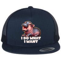 Cute Baby Hippo Moo Deng I Do What I Want Flat Bill Trucker Hat