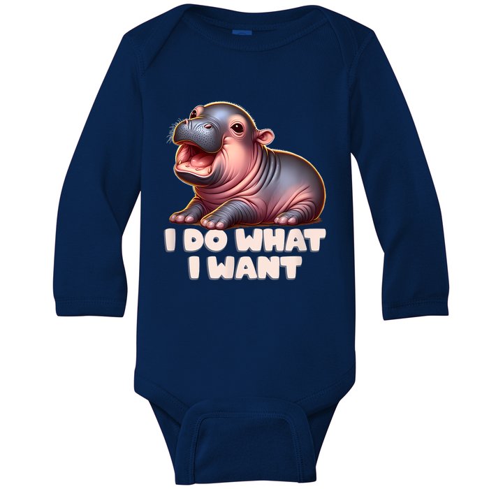 Cute Baby Hippo Moo Deng I Do What I Want Baby Long Sleeve Bodysuit