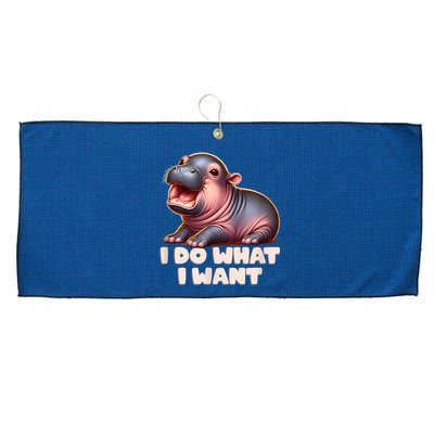 Cute Baby Hippo Moo Deng I Do What I Want Large Microfiber Waffle Golf Towel