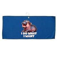 Cute Baby Hippo Moo Deng I Do What I Want Large Microfiber Waffle Golf Towel