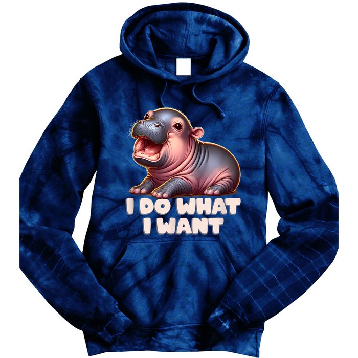 Cute Baby Hippo Moo Deng I Do What I Want Tie Dye Hoodie