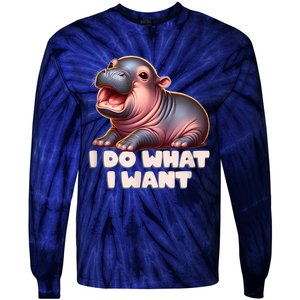 Cute Baby Hippo Moo Deng I Do What I Want Tie-Dye Long Sleeve Shirt