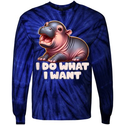 Cute Baby Hippo Moo Deng I Do What I Want Tie-Dye Long Sleeve Shirt
