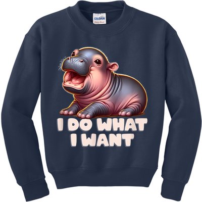 Cute Baby Hippo Moo Deng I Do What I Want Kids Sweatshirt