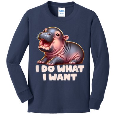 Cute Baby Hippo Moo Deng I Do What I Want Kids Long Sleeve Shirt