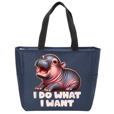 Cute Baby Hippo Moo Deng I Do What I Want Zip Tote Bag