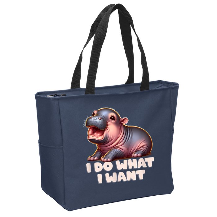 Cute Baby Hippo Moo Deng I Do What I Want Zip Tote Bag