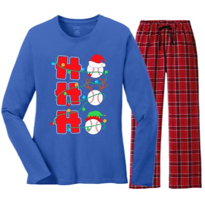 Christmas Baseball Ho Ho Ho Funny Xmas Sports Meaningful Gift Women's Long Sleeve Flannel Pajama Set 