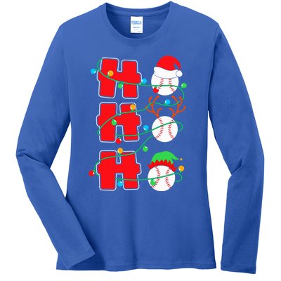 Christmas Baseball Ho Ho Ho Funny Xmas Sports Meaningful Gift Ladies Long Sleeve Shirt