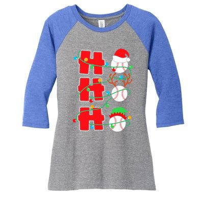 Christmas Baseball Ho Ho Ho Funny Xmas Sports Meaningful Gift Women's Tri-Blend 3/4-Sleeve Raglan Shirt