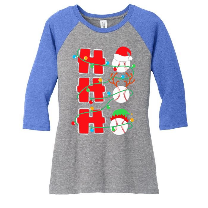 Christmas Baseball Ho Ho Ho Funny Xmas Sports Meaningful Gift Women's Tri-Blend 3/4-Sleeve Raglan Shirt