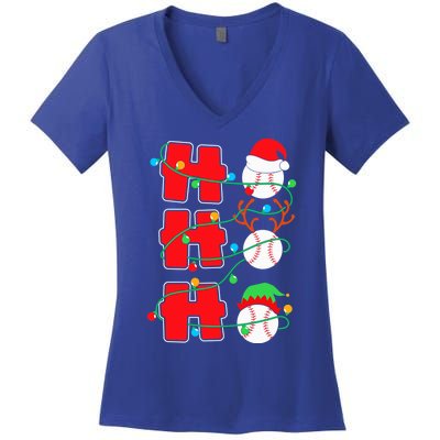 Christmas Baseball Ho Ho Ho Funny Xmas Sports Meaningful Gift Women's V-Neck T-Shirt