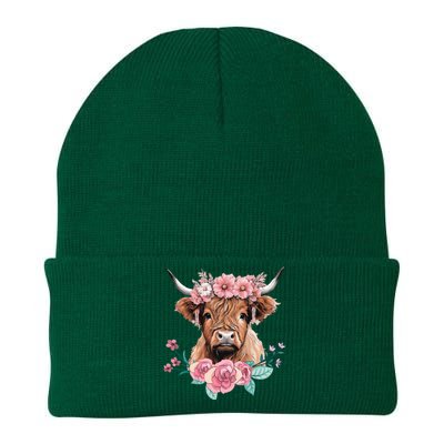 Cute Baby Highland Cow With Flowers Calf Animal Cow Women Knit Cap Winter Beanie