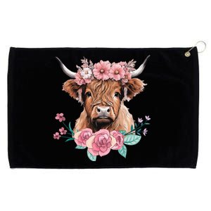 Cute Baby Highland Cow With Flowers Calf Animal Cow Women Grommeted Golf Towel